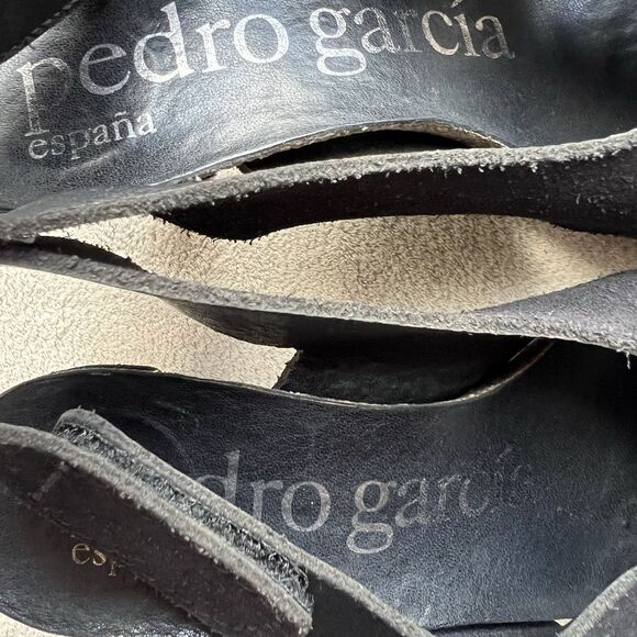 Pedro Garcia Maggie Black Suede Cork Heel Sandal Women EU 35.5 US 5.5 Slingback - Picture 13 of 16